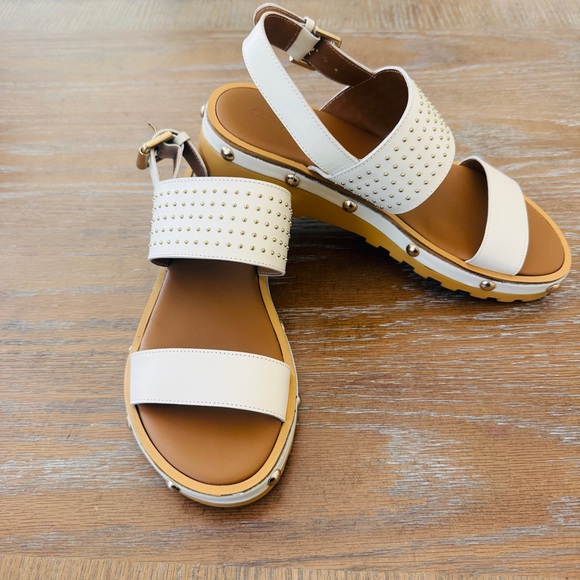 See By Chloe Leather Studded Flat Beige Sandals EU39